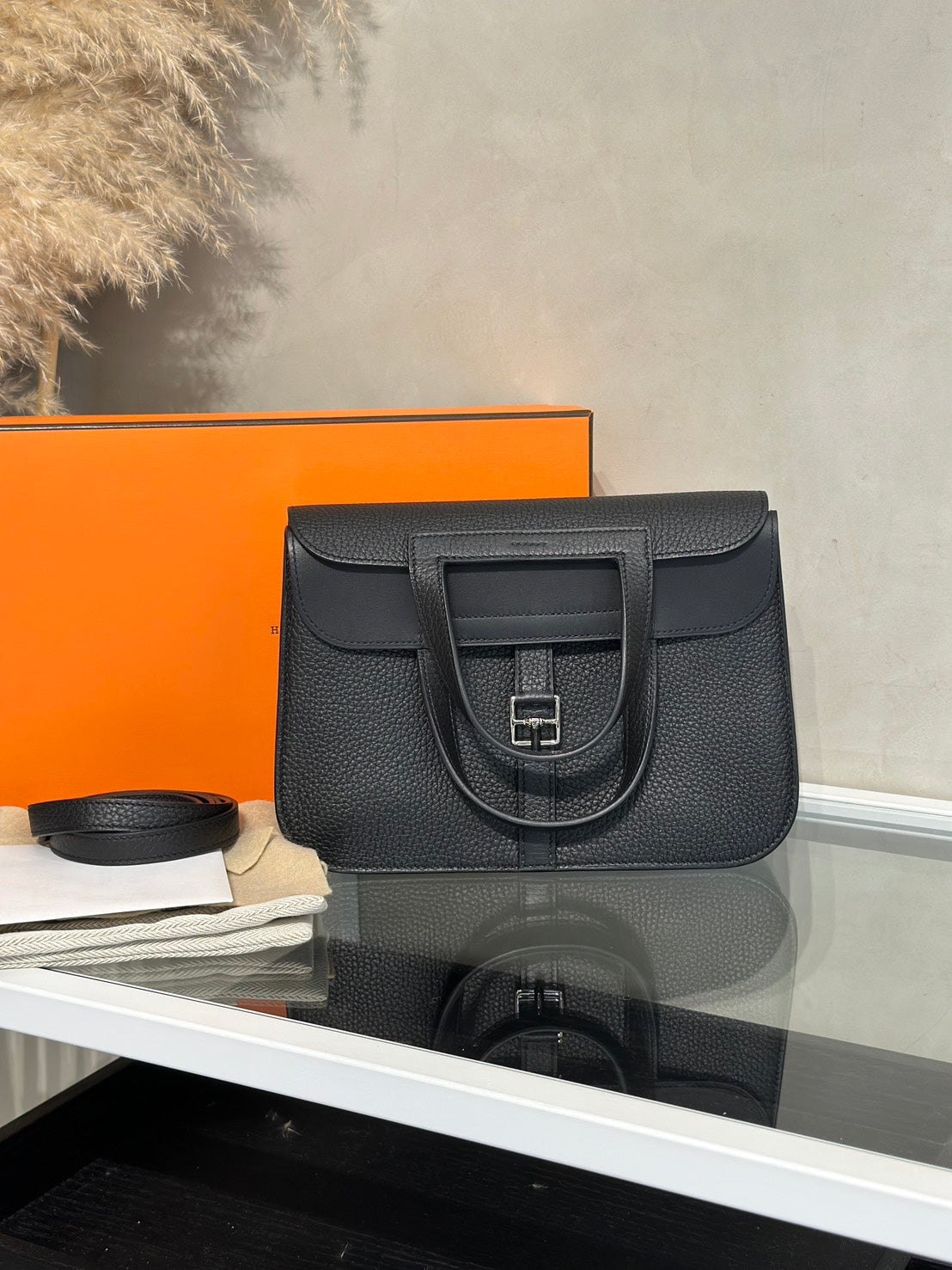HERMES Halzan 25 - Noir 黑銀 W