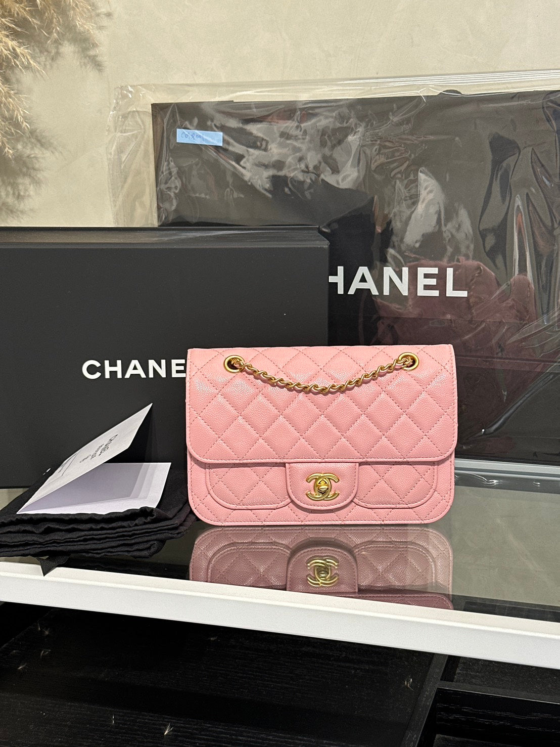 CHANEL 25B皮穿鍊單肩包 - 櫻花粉金