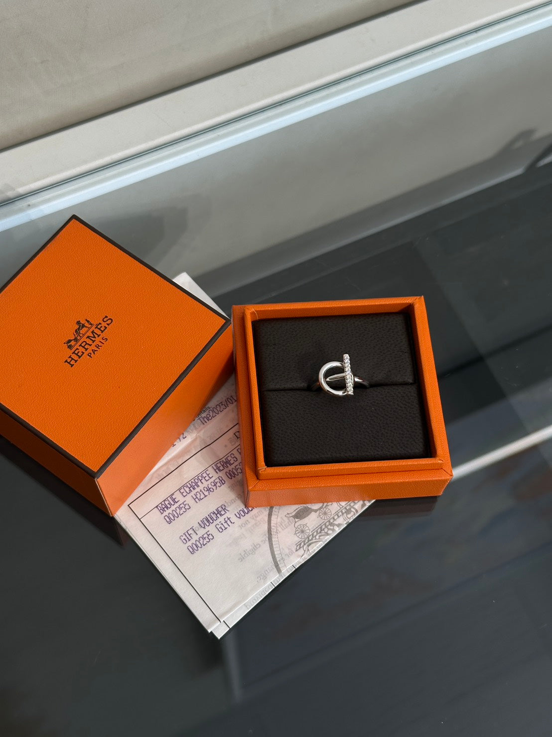 HERMES Echappee小Q鑽石戒指 - 18K白金 52