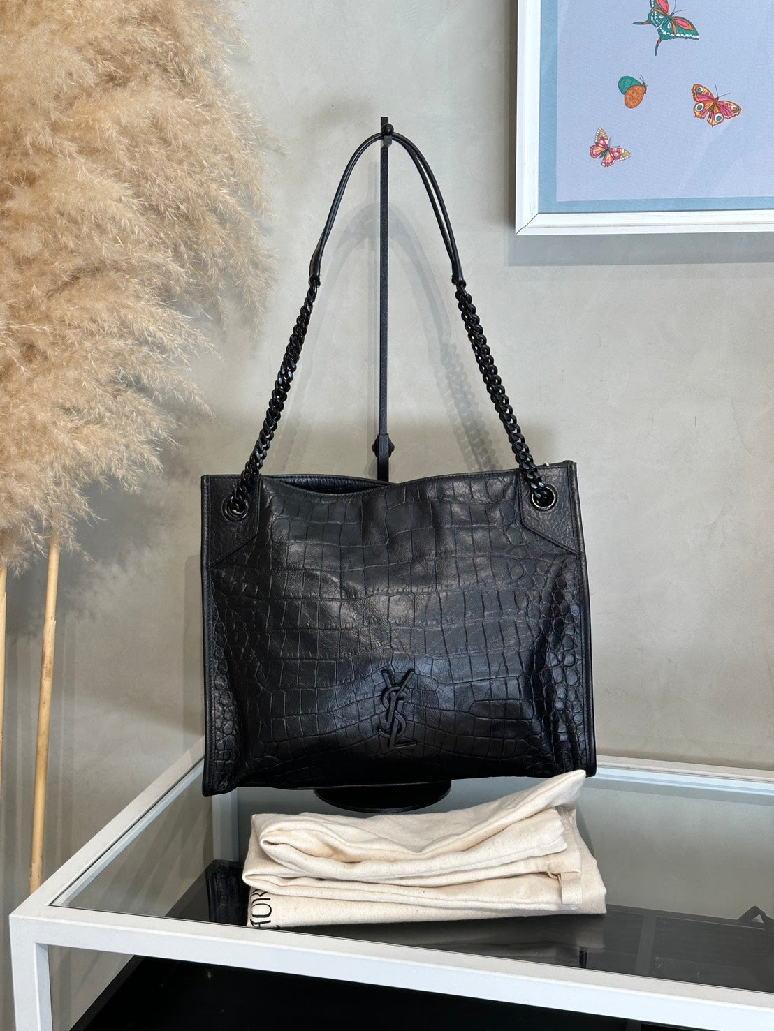 YSL Niki Tote鱷魚壓紋 - 中號So Black