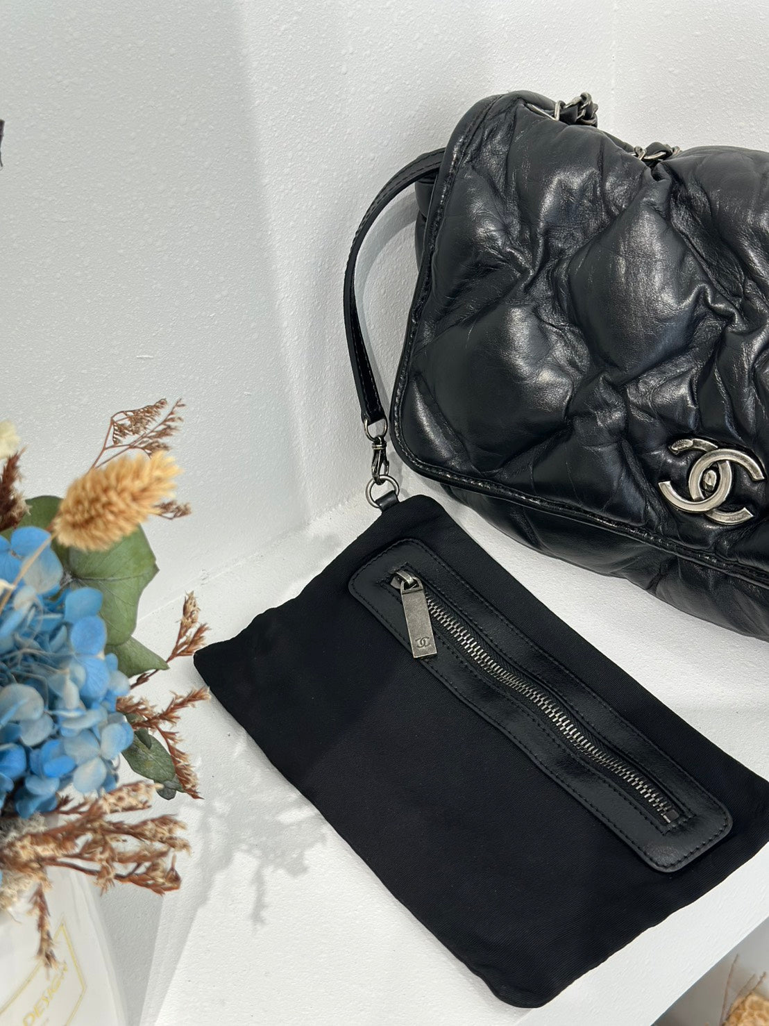 CHANEL 復古菱格紋泡泡包 - 黑銀23開
