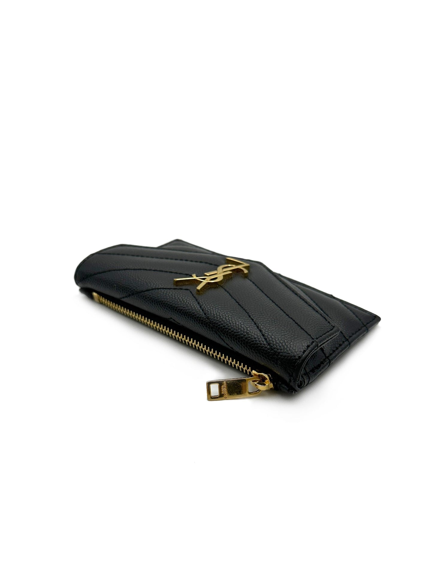 YSL 一字拉鍊零錢卡包 - 黑金