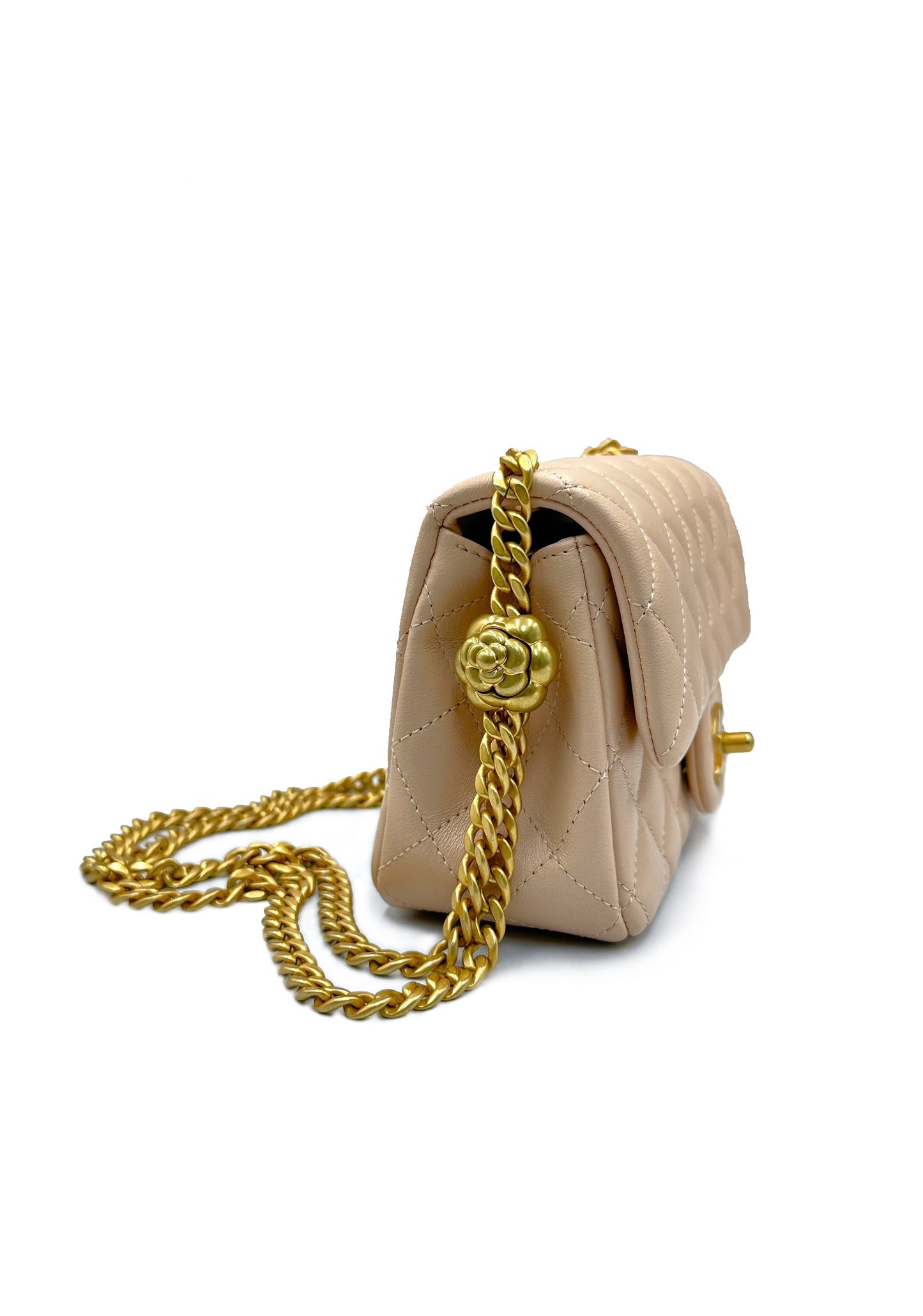 CHANEL 山茶花調節釦口蓋包 Mini CF20 - 奶茶金