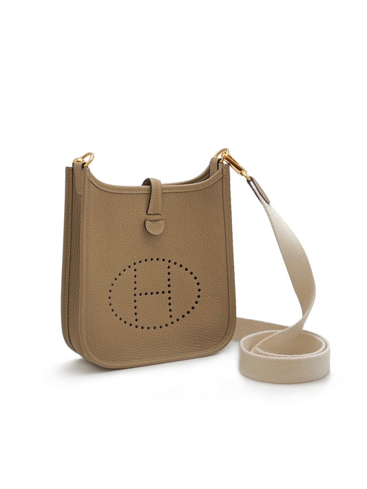 HERMES Mini evelyne - 風衣灰金 / 白背帶 Y