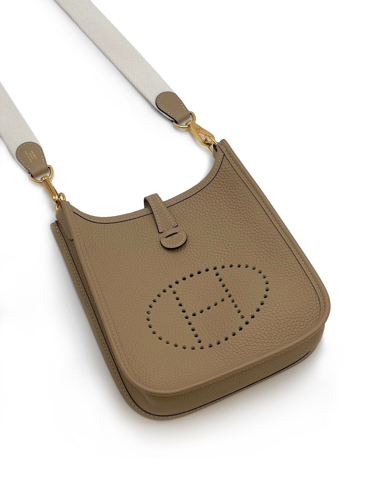 HERMES Mini evelyne - 風衣灰金 / 白背帶 Y