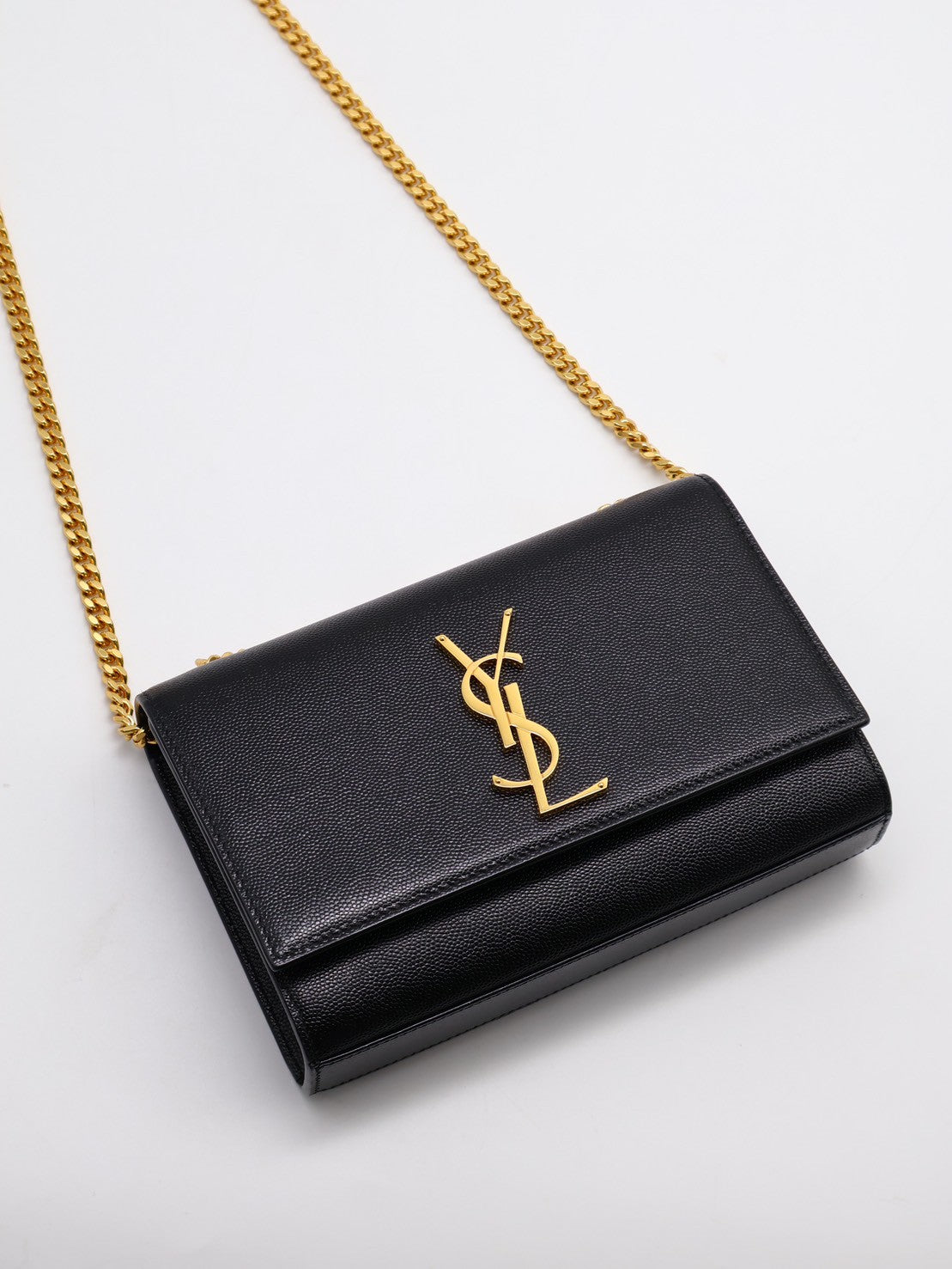 YSL Kate粒面牛皮斜背包 - 小號黑金
