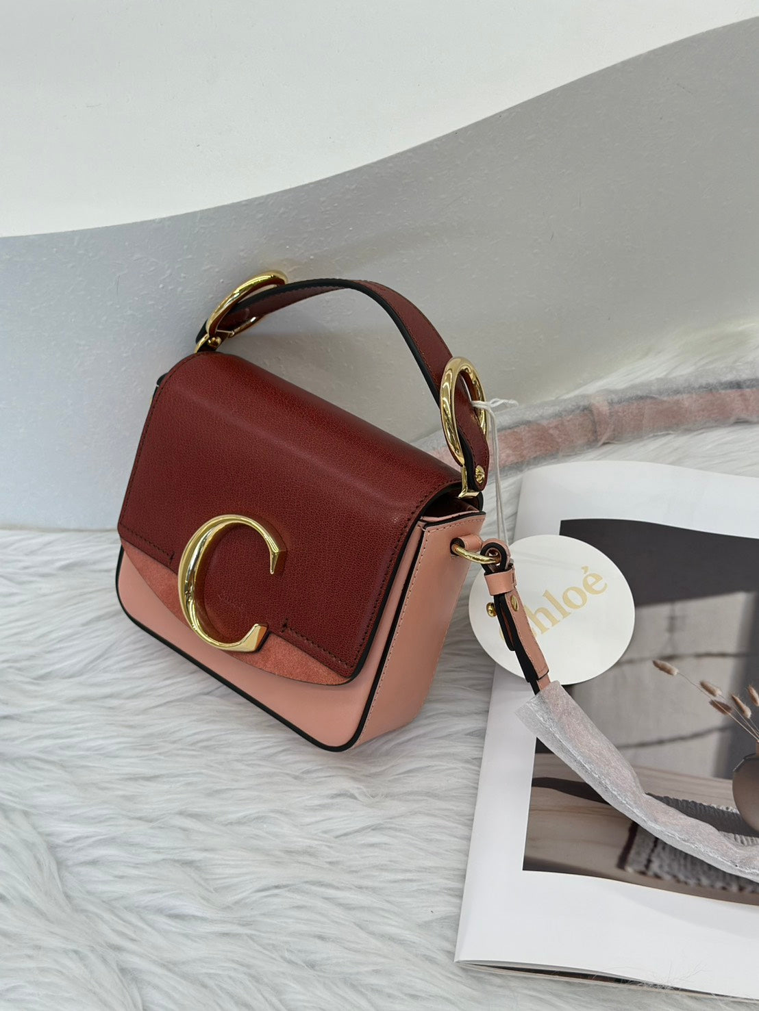 Chloe 經典 C Bag - mini棗紅珊瑚粉