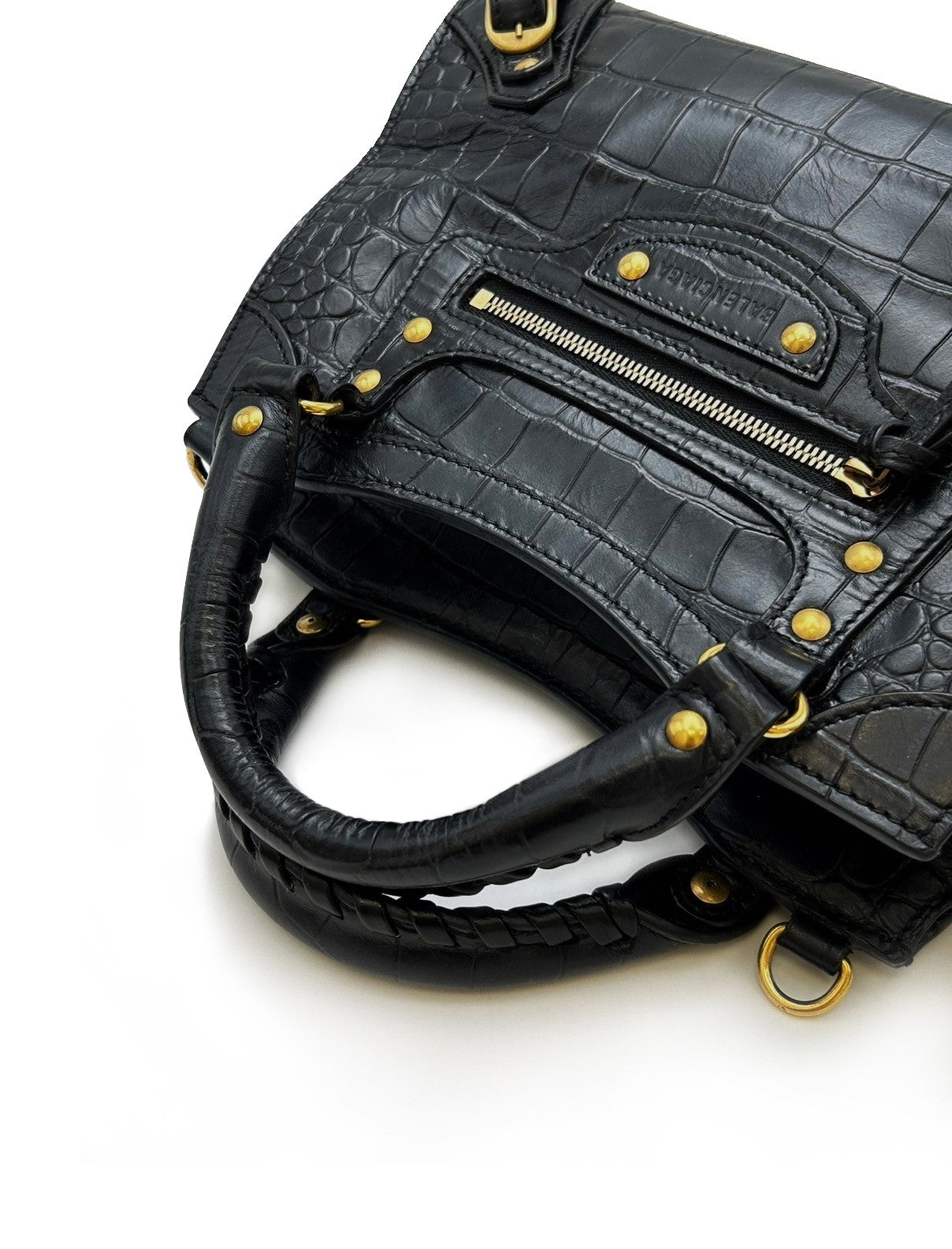 Balenciaga Neo classic city 鱷魚壓紋機車包 - XS黑金