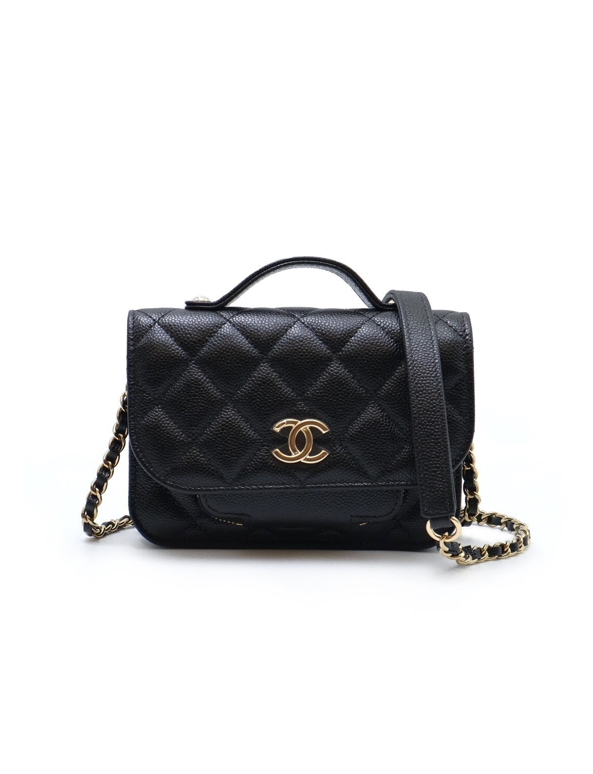 CHANEL 荔枝皮郵差包mini - 黑金