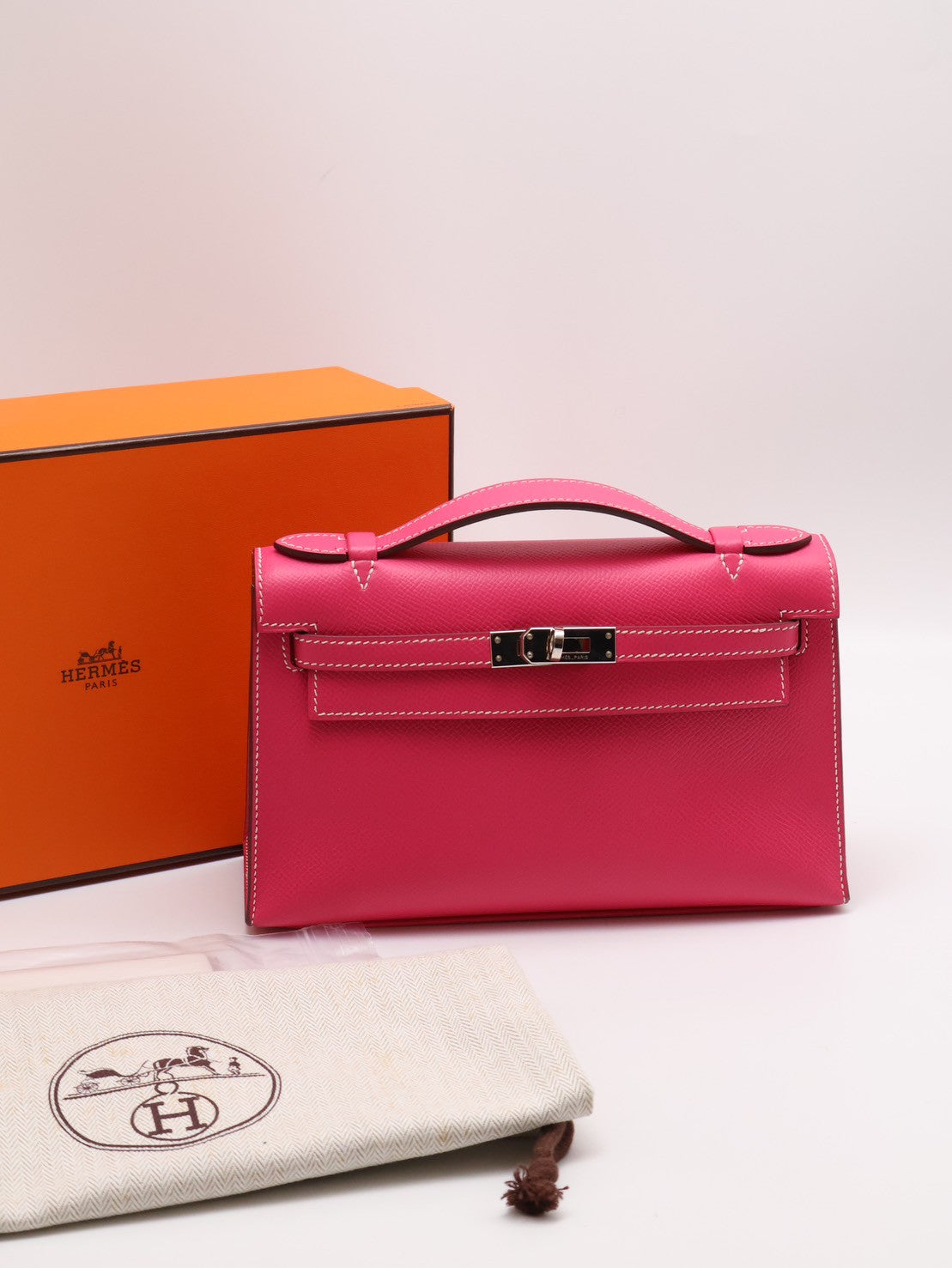 HERMES Mini kelly - 糖果粉銀 🅀