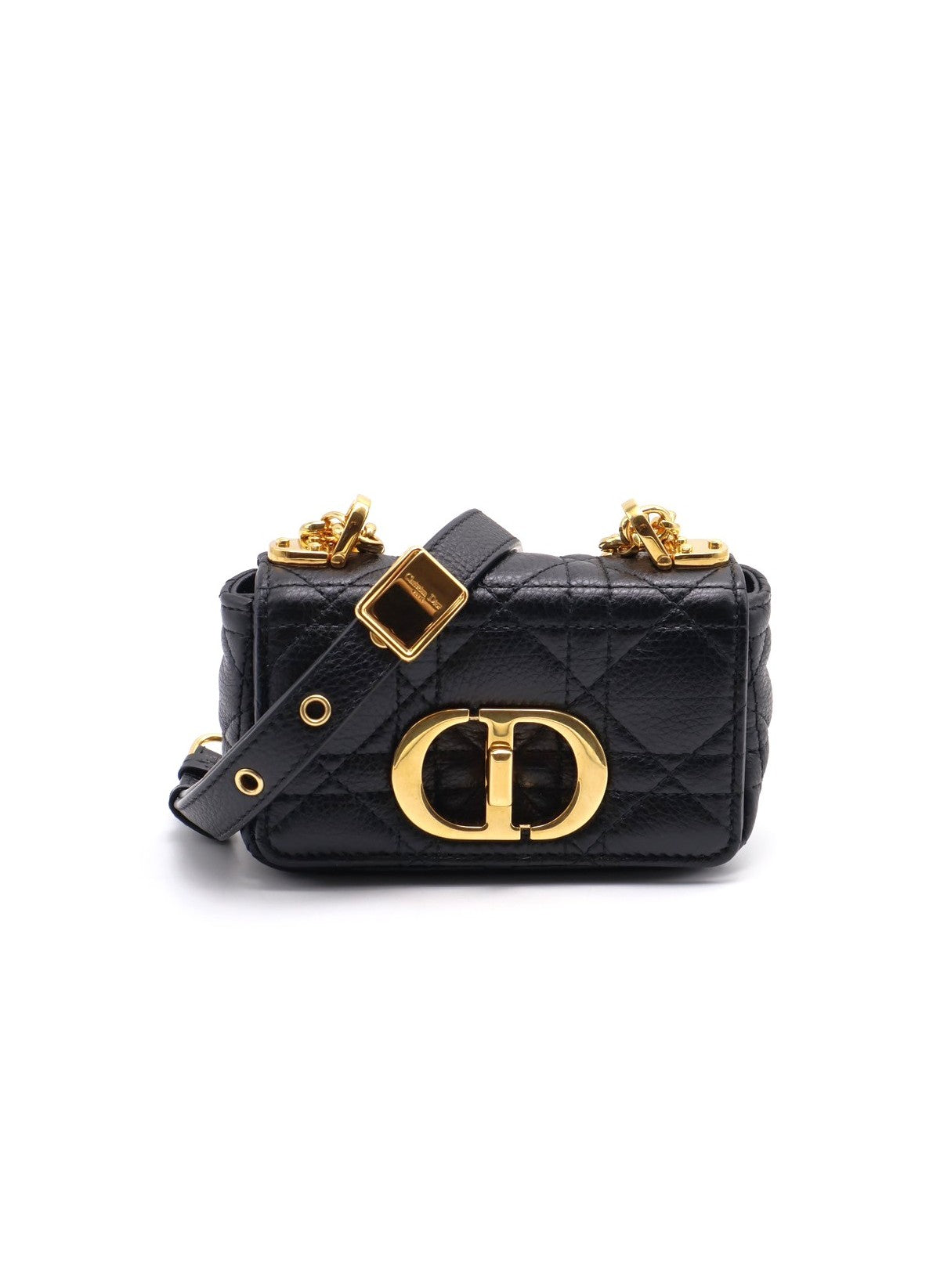 DIOR Caro藤格紋斜背包 - mini黑金