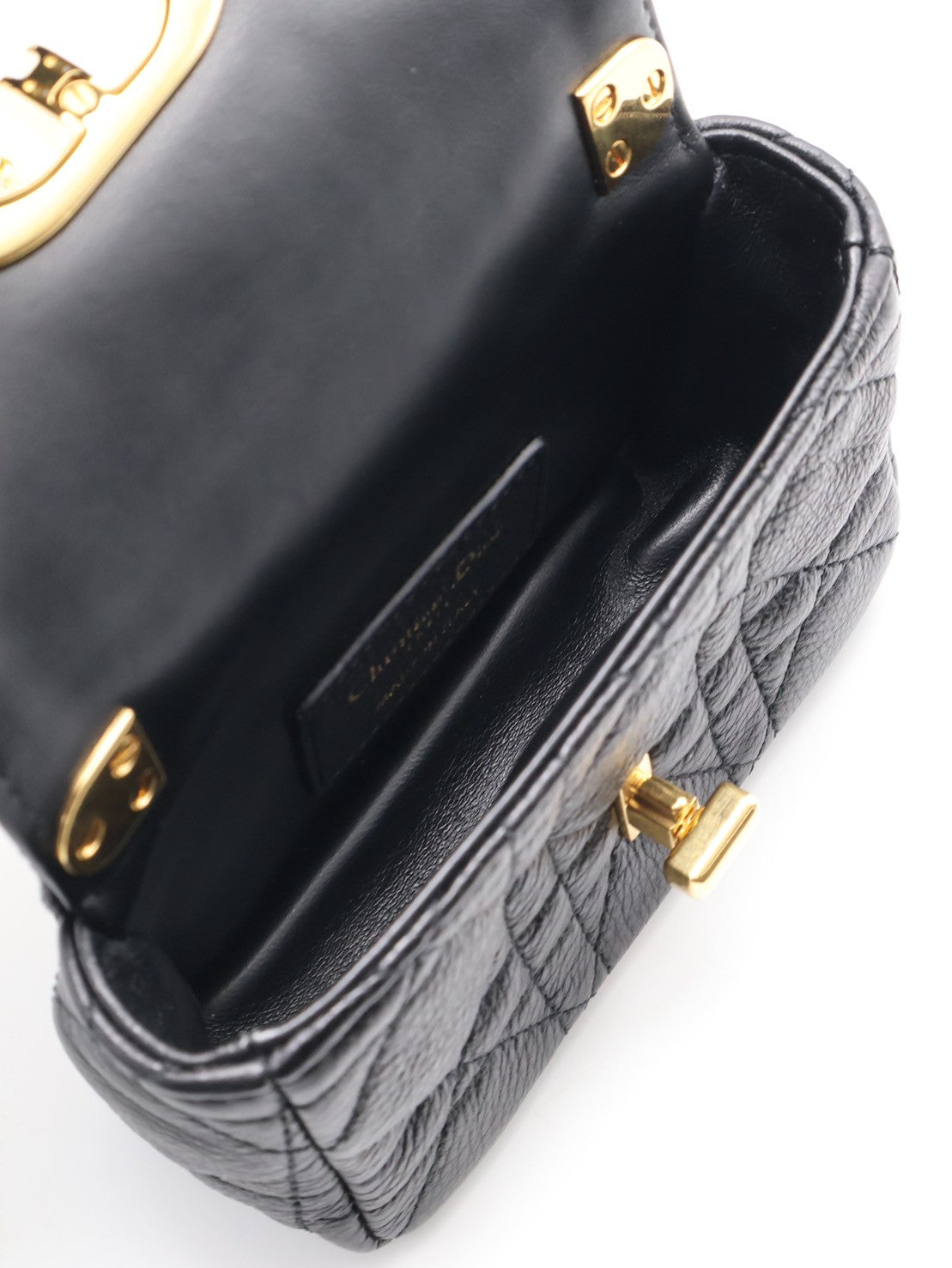 DIOR Caro藤格紋斜背包 - mini黑金
