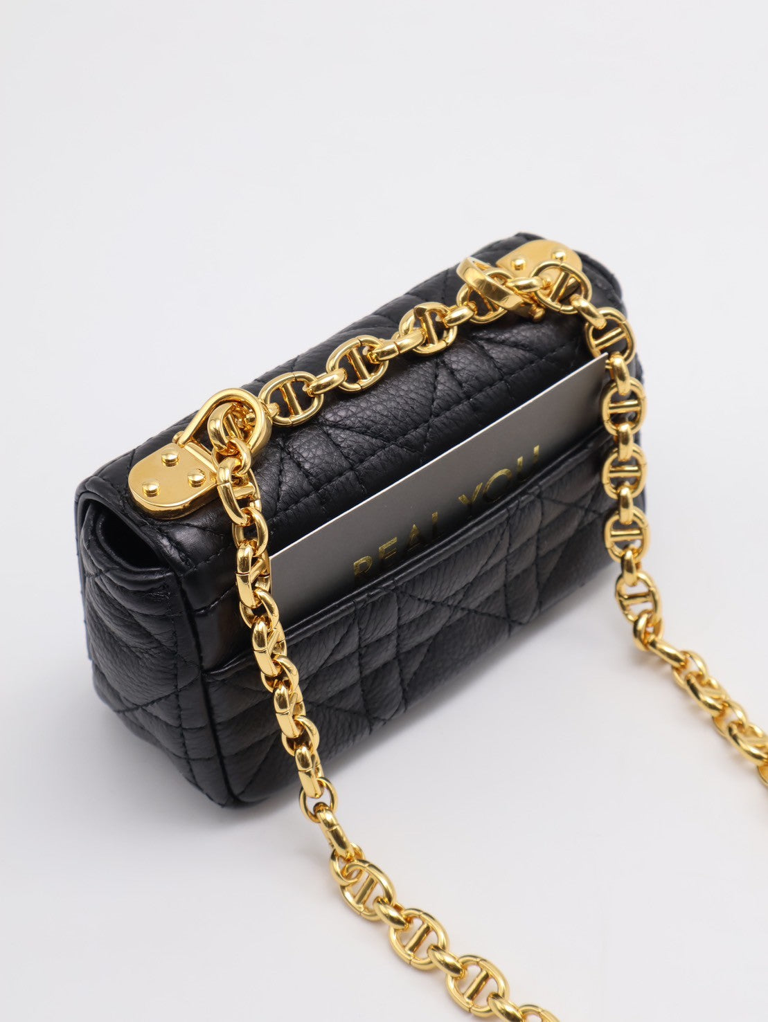 DIOR Caro藤格紋斜背包 - mini黑金