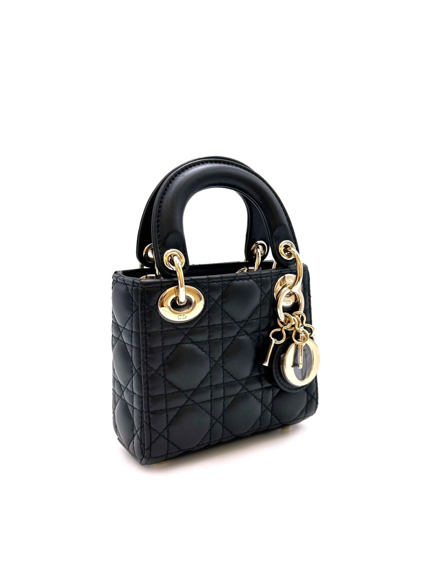 DIOR Lady dior 藤格紋戴妃包 - Nano黑金