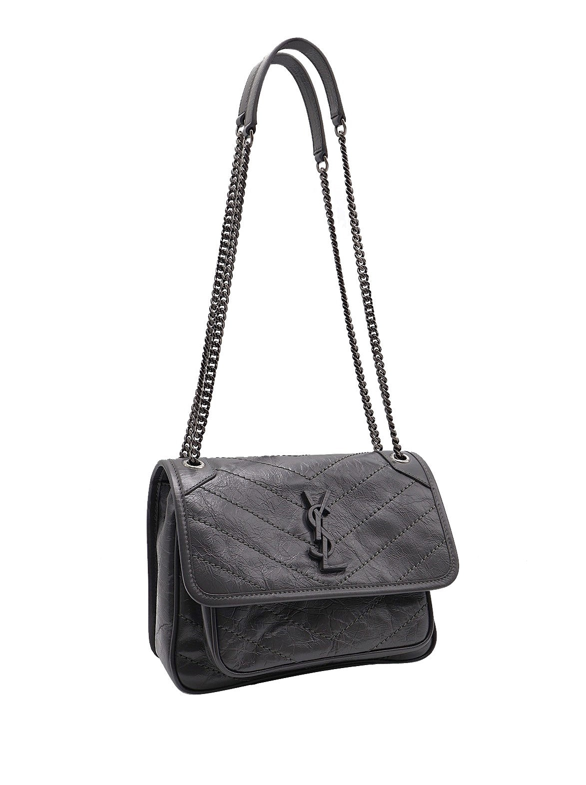 YSL Niki 復古小牛皮手袋 - baby風暴灰