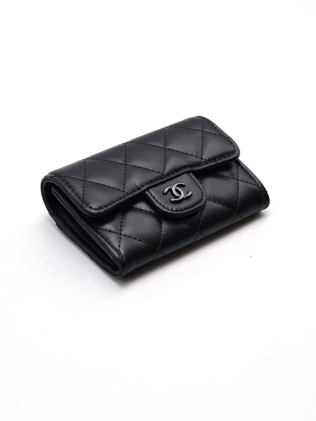 CHANEL 經典羊皮拉鍊夾層卡包 - So black