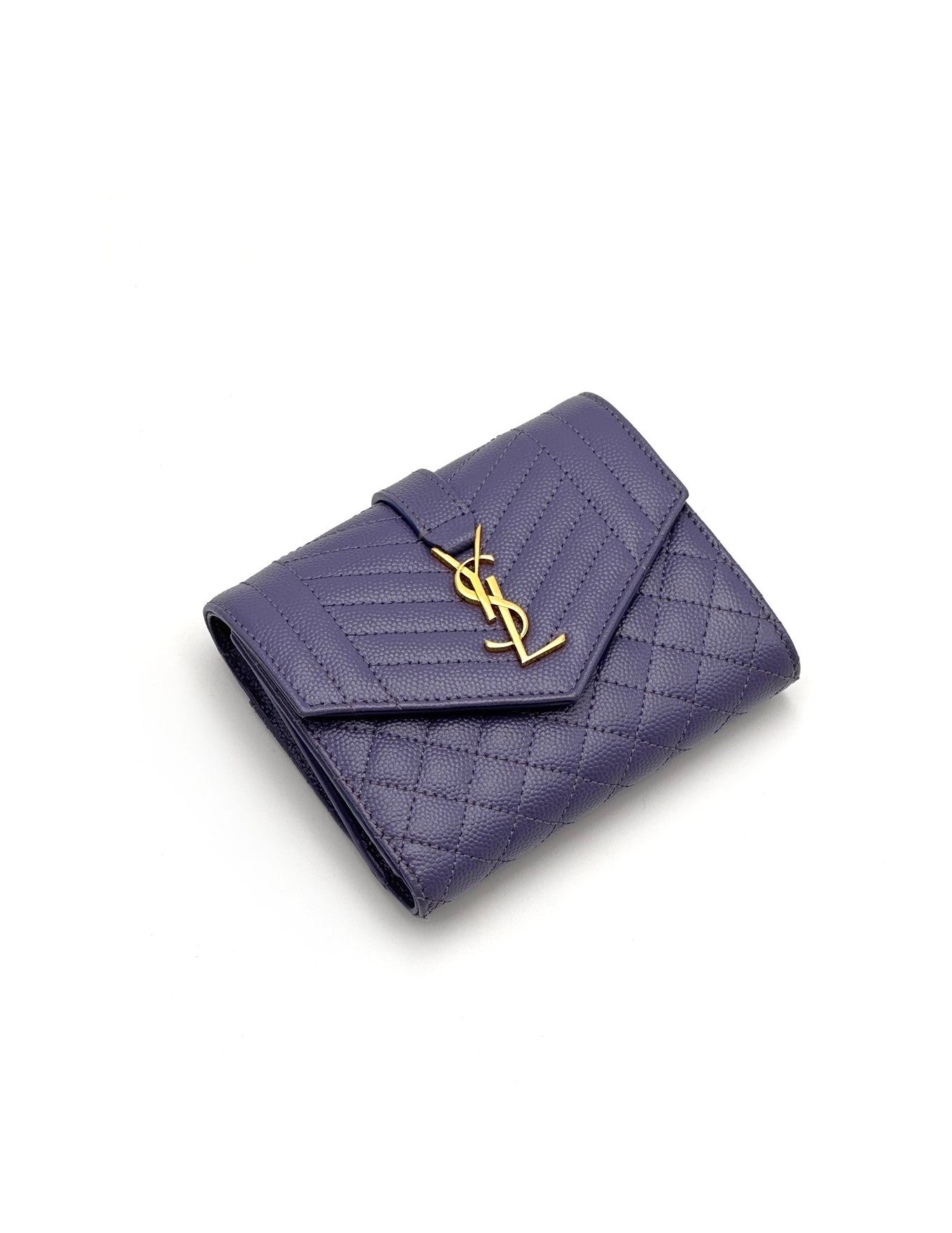 YSL Monodram粒面三折短夾 - 紫藍