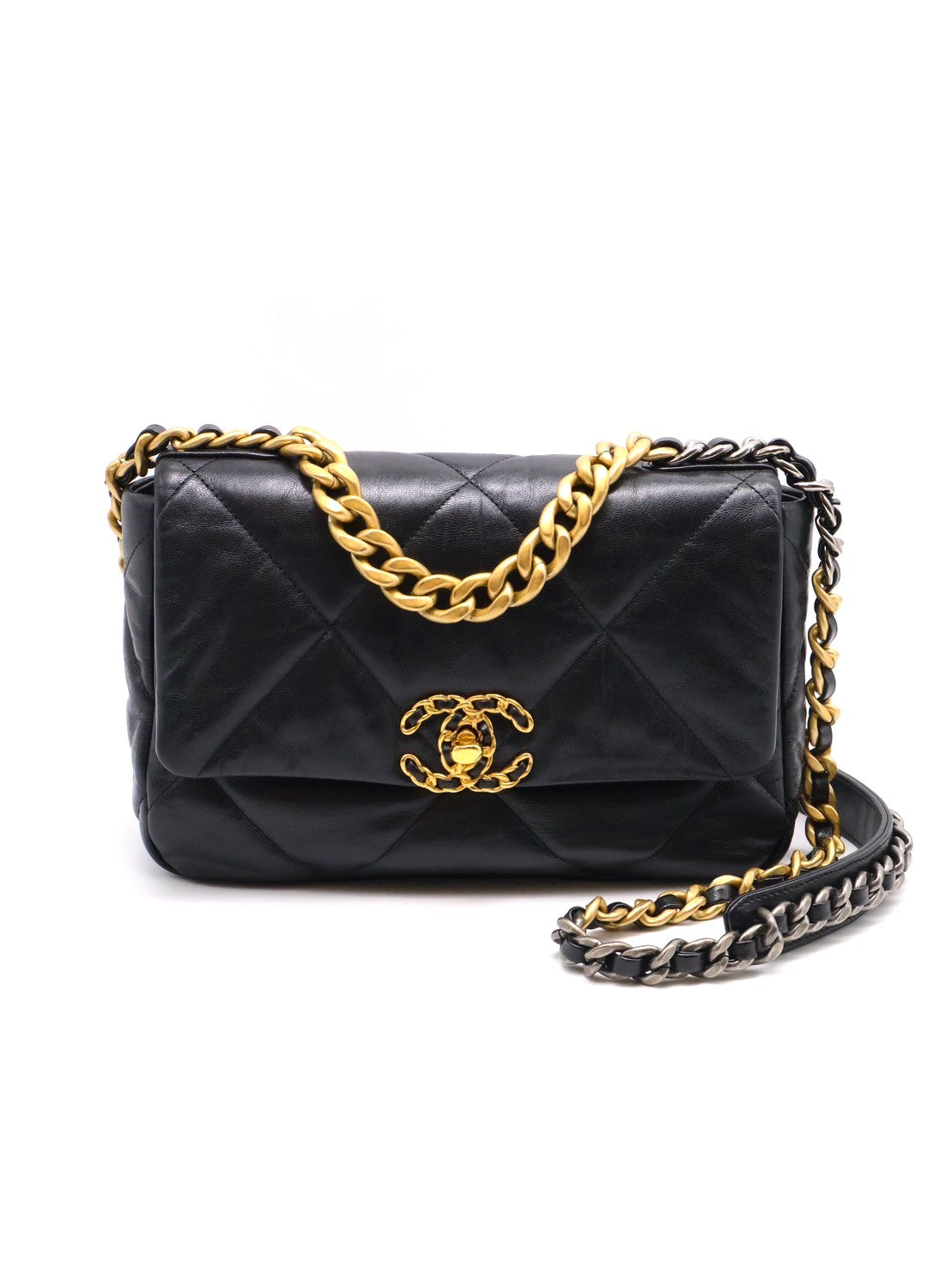 CHANEL 19 Bag 菱格紋羊皮手提肩背包 26 - 黑金29開