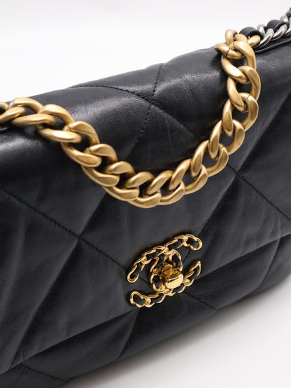 CHANEL 19 Bag 菱格紋羊皮手提肩背包 26 - 黑金29開