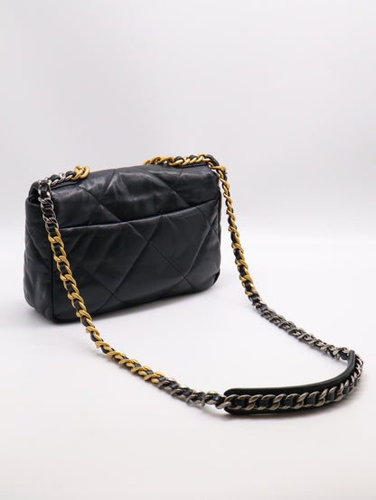 CHANEL 19 Bag 菱格紋羊皮手提肩背包 26 - 黑金29開