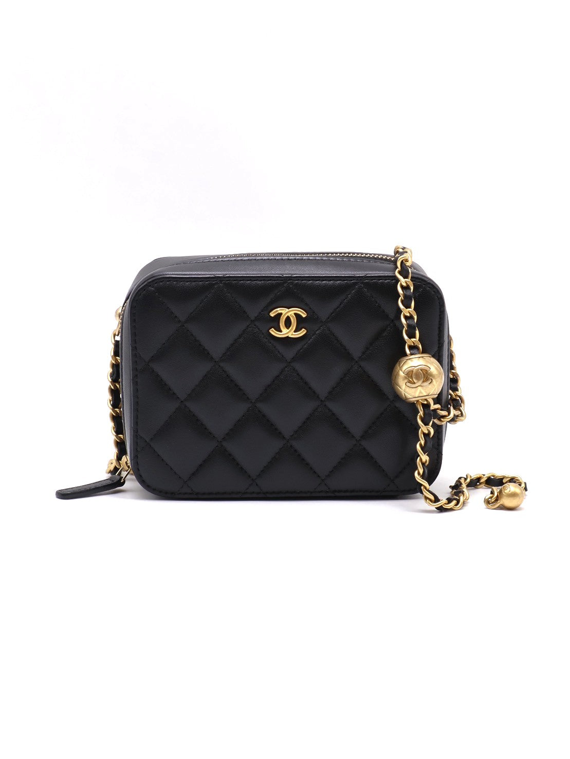 CHANEL 小羊皮金球相機包 - 迷你黑金
