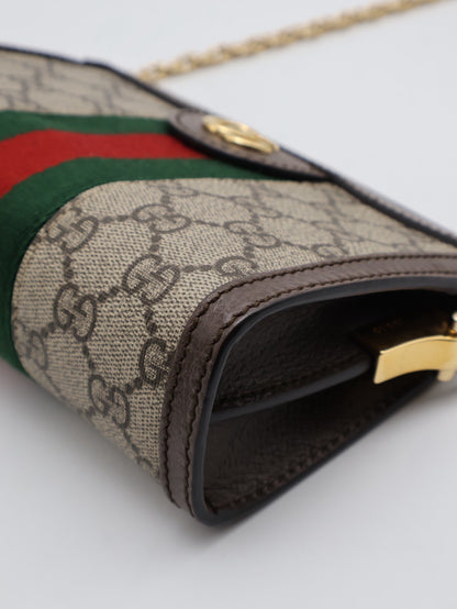 GUCCI Ophidia紅綠織帶夾子包- mini烏木色