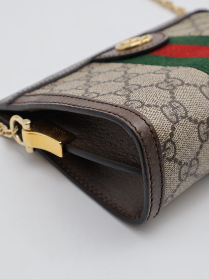 GUCCI Ophidia紅綠織帶夾子包- mini烏木色