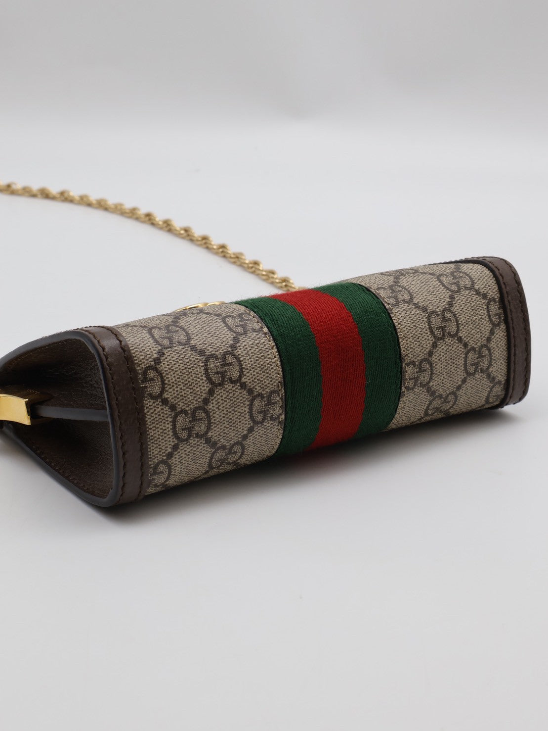 GUCCI Ophidia紅綠織帶夾子包- mini烏木色