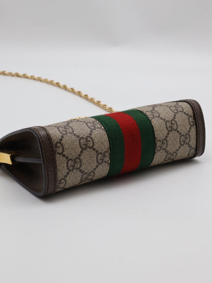 GUCCI Ophidia紅綠織帶夾子包- mini烏木色