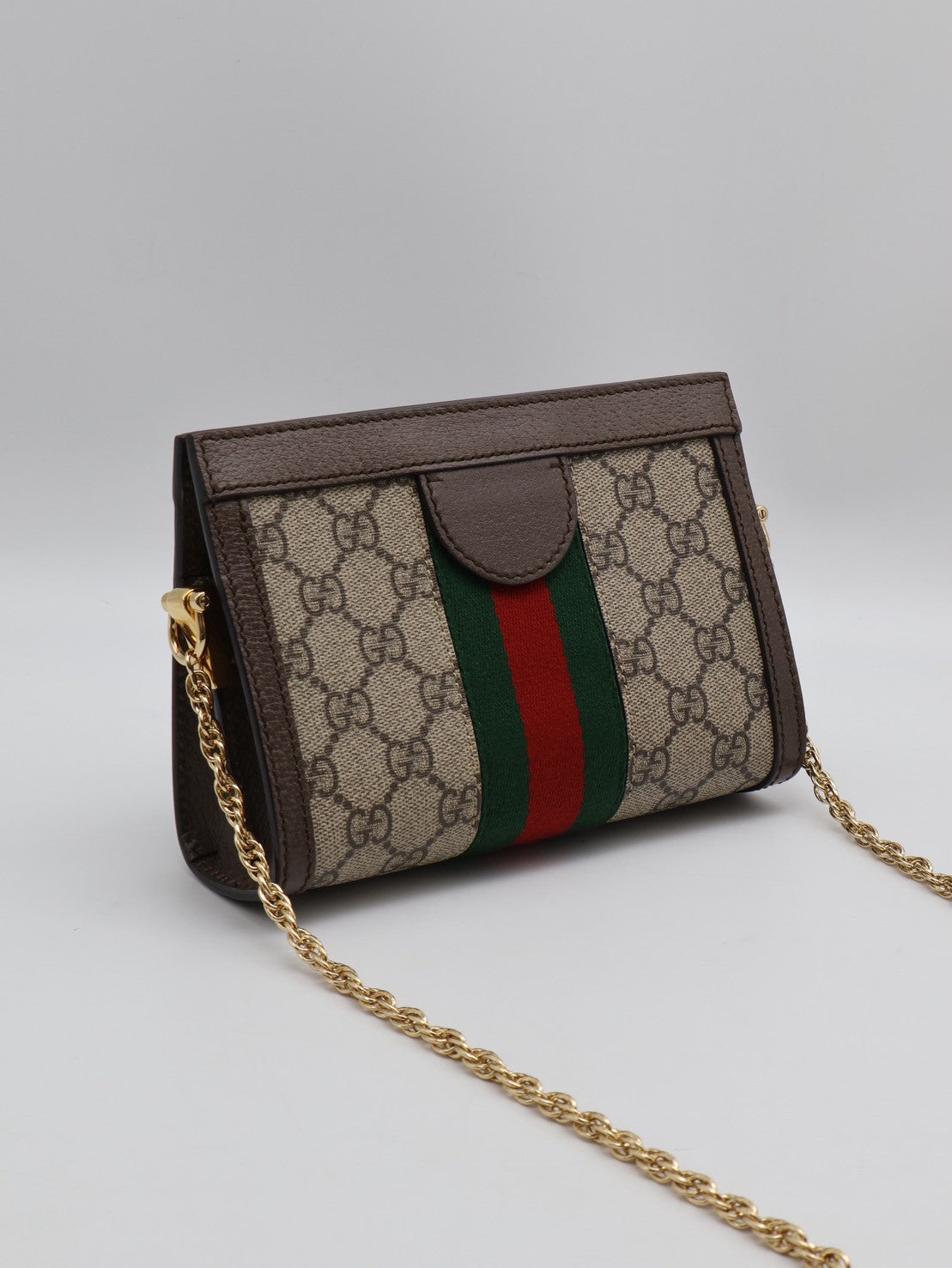 GUCCI Ophidia紅綠織帶夾子包- mini烏木色