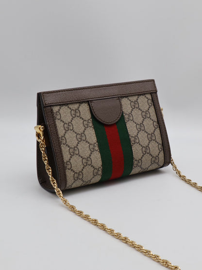 GUCCI Ophidia紅綠織帶夾子包- mini烏木色