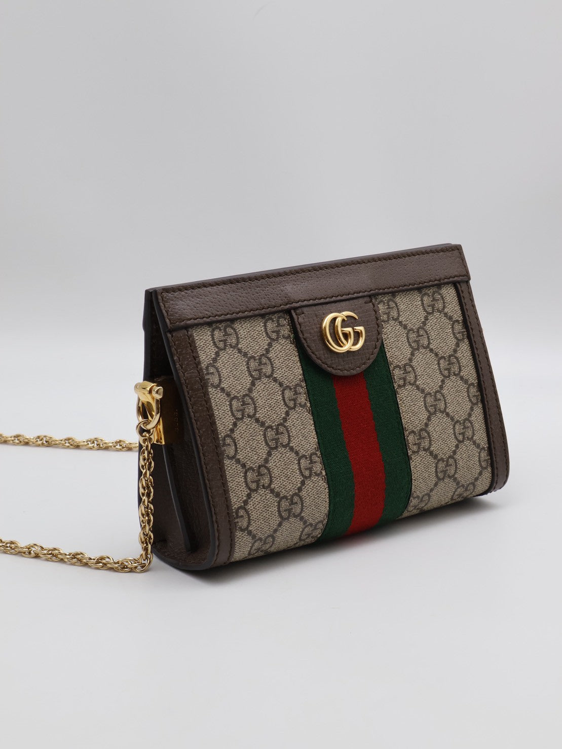 GUCCI Ophidia紅綠織帶夾子包- mini烏木色