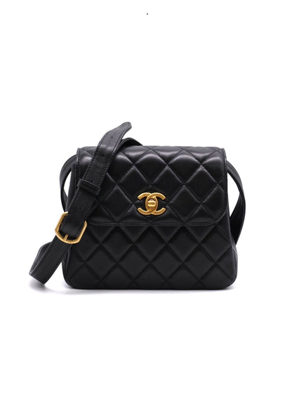 CHANEL 25A羊皮口蓋包 - 黑金