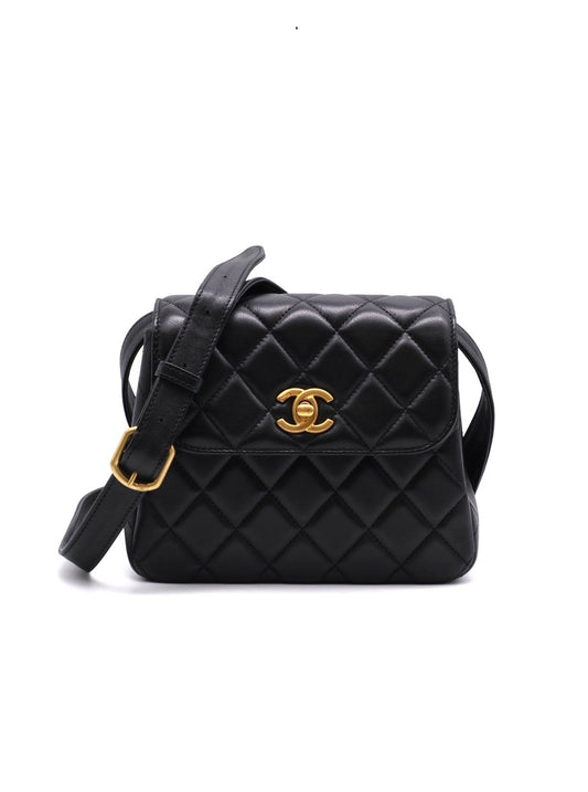 CHANEL 25A羊皮口蓋包 - 黑金