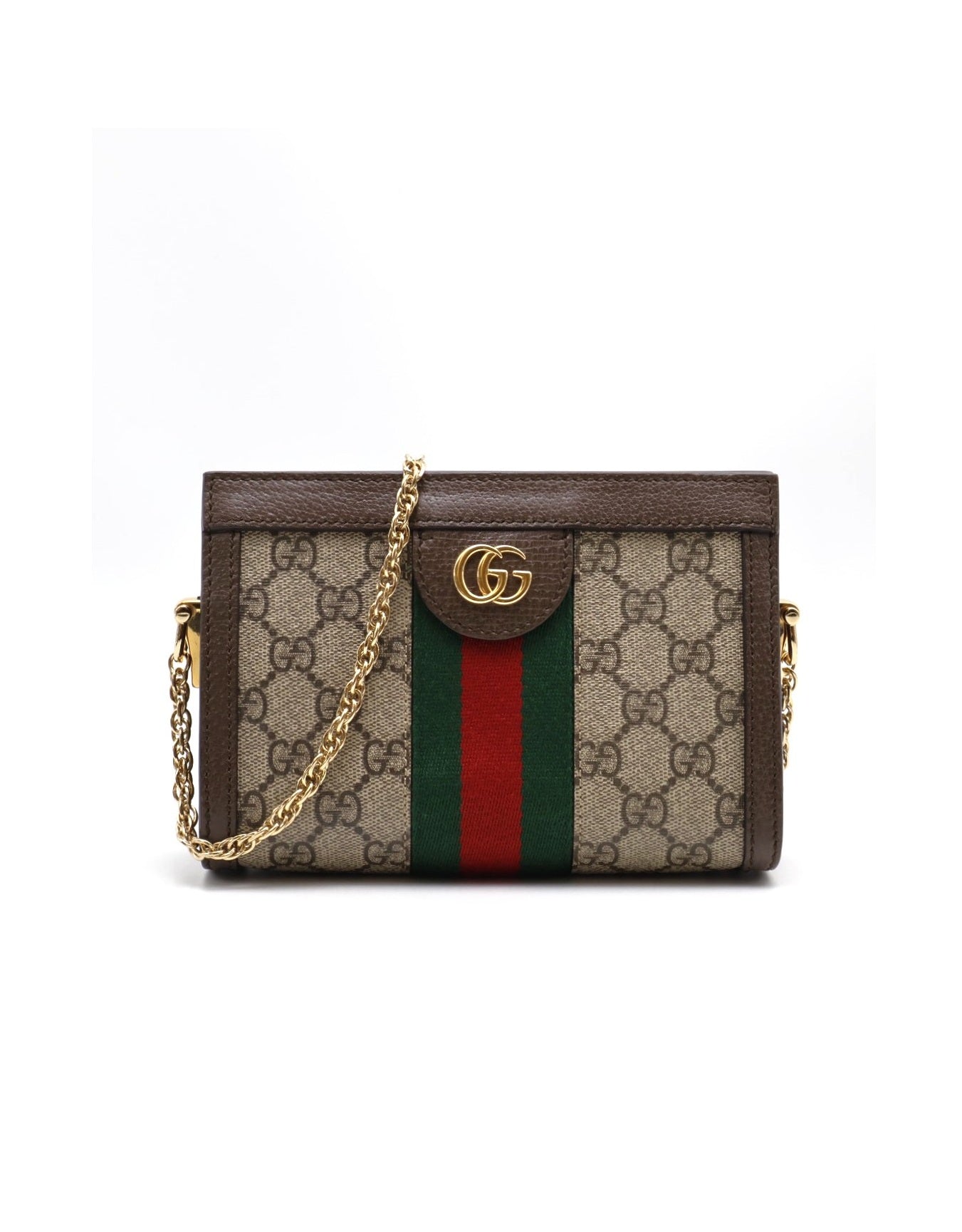 GUCCI Ophidia紅綠織帶夾子包- mini烏木色