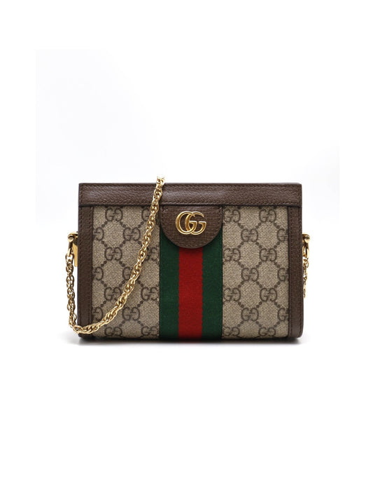 GUCCI Ophidia紅綠織帶夾子包- mini烏木色