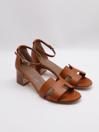 HERMES Encens 50粗跟涼鞋 - 金棕 39.5