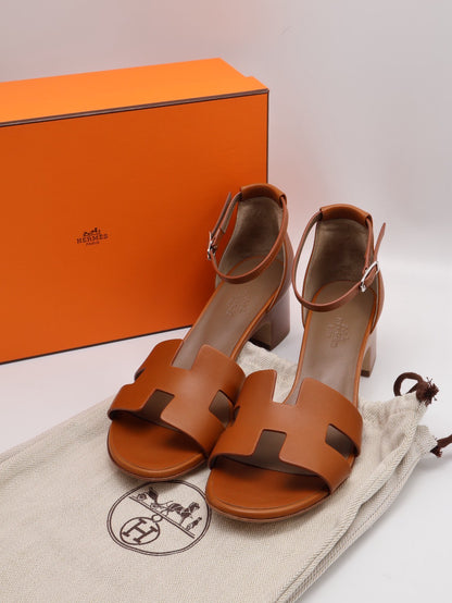 HERMES Encens 50粗跟涼鞋 - 金棕 39.5
