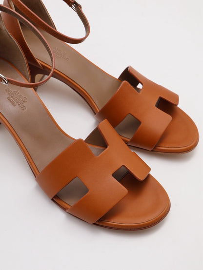 HERMES Encens 50粗跟涼鞋 - 金棕 39.5