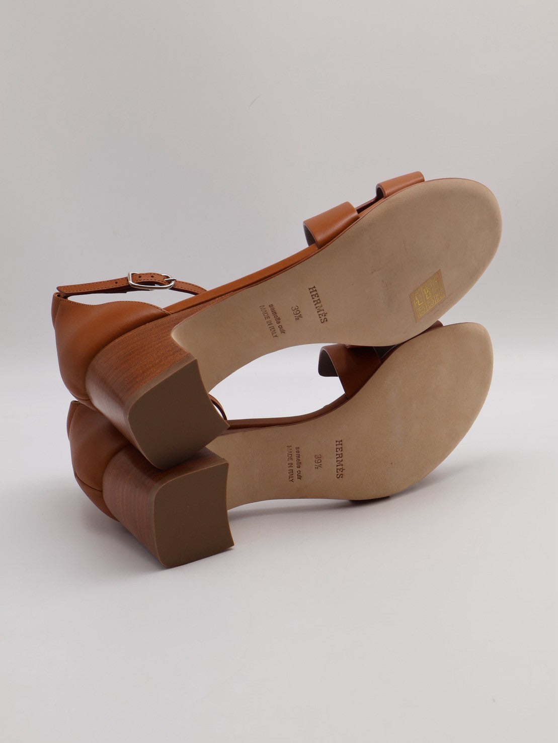 HERMES Encens 50粗跟涼鞋 - 金棕 39.5