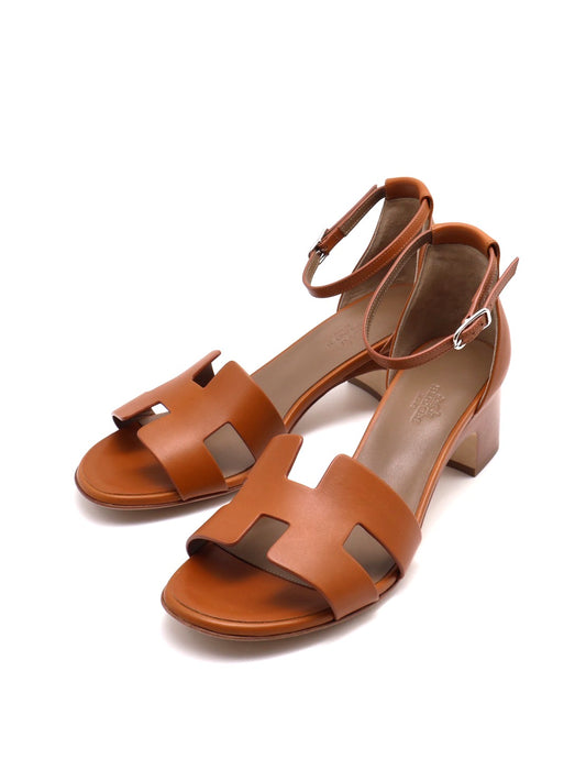 HERMES Encens 50粗跟涼鞋 - 金棕 39.5