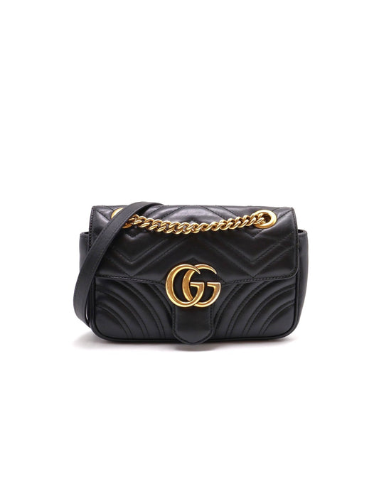 GUCCI Marmont Matelasse斜背包 - 22迷你黑金