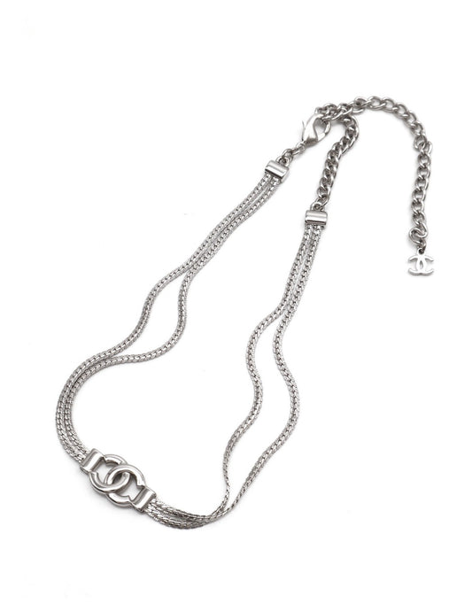 CHANEL 24B雙C蛇骨雙層銀鍊