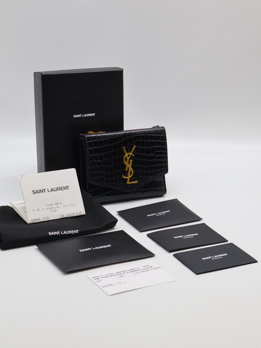YSL 鱷魚壓紋雙折短夾