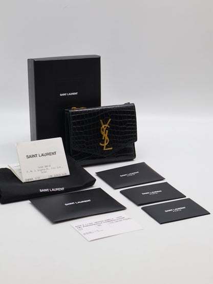 YSL 鱷魚壓紋雙折短夾
