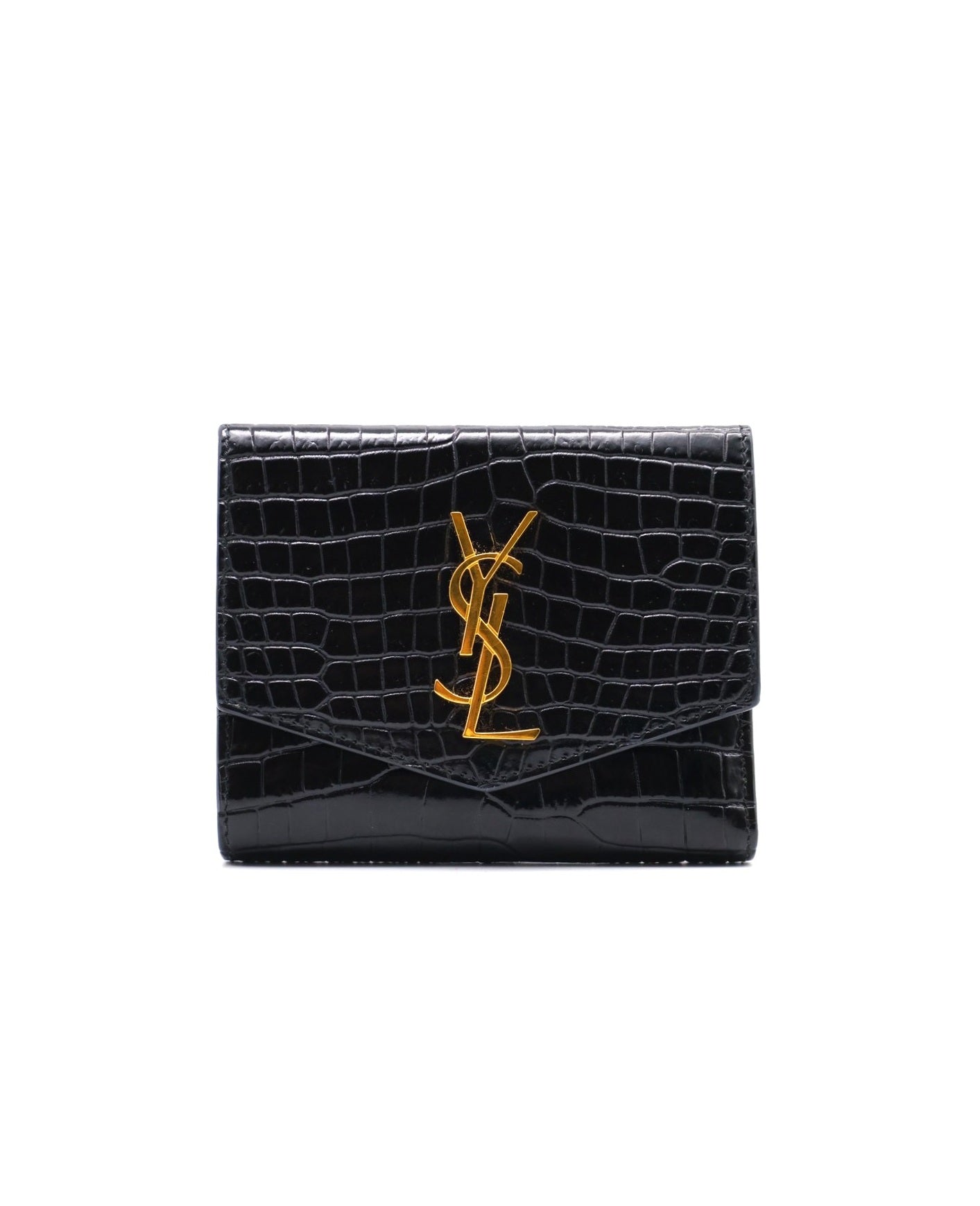 YSL 鱷魚壓紋雙折短夾