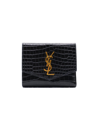 YSL 鱷魚壓紋雙折短夾