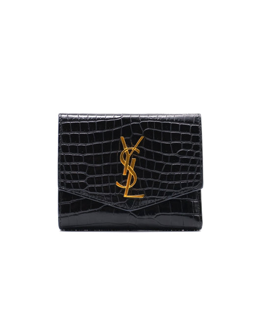 YSL 鱷魚壓紋雙折短夾