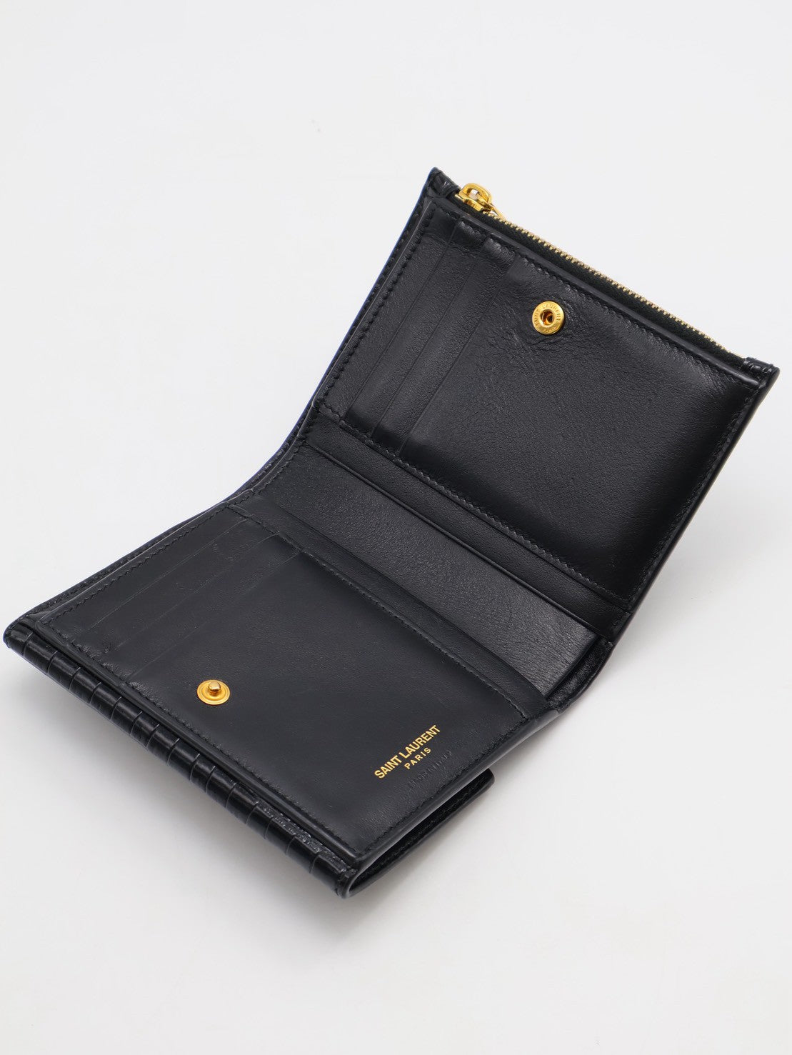 YSL 鱷魚壓紋雙折短夾
