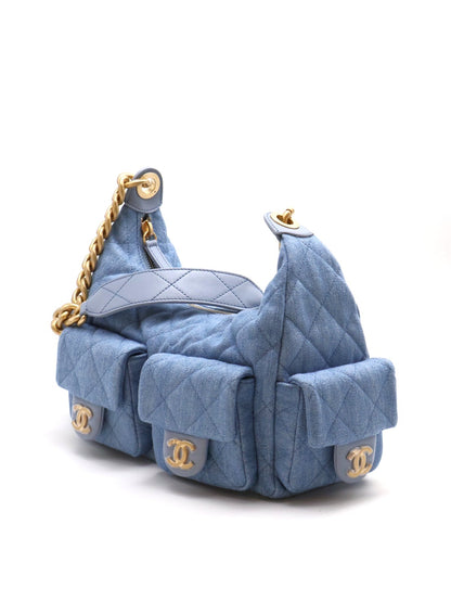 CHANEL 25C Hobo嬉皮包 - 小號淺牛仔金